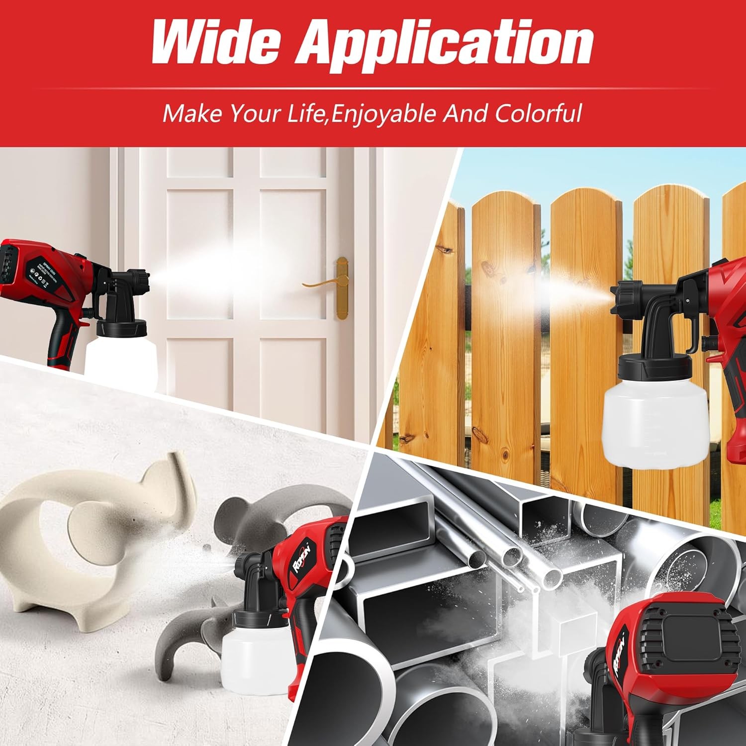 600ML Paint Sprayer HVLP Electric Spray Paint Gun with Container Red