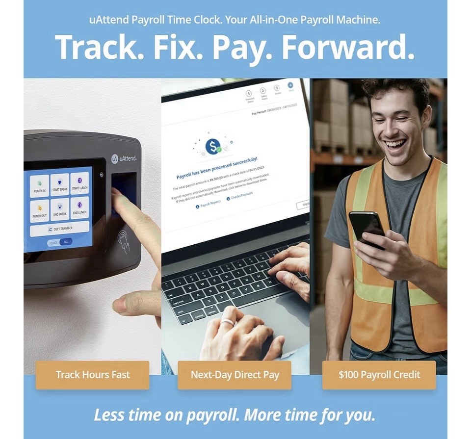 JP2000 Payroll Time Clock, Cloud Payroll Engine w/ Biometric & RFID, $100 Credit