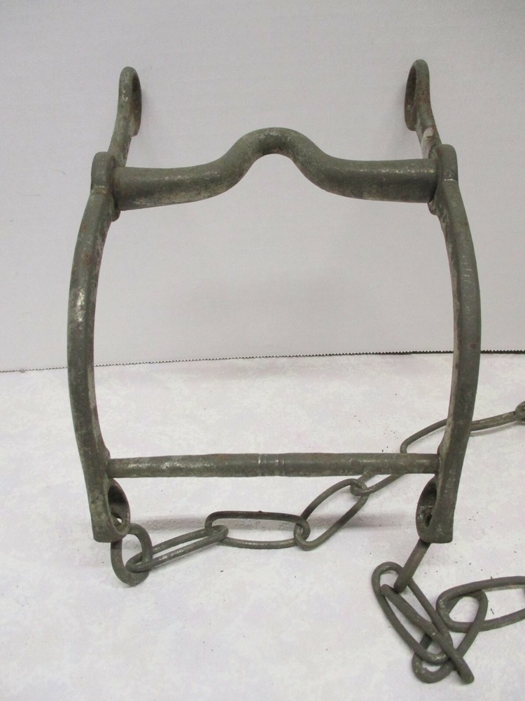 Authentic GALVANIZED Very Curved Unusual Style Western Bit & long rein Chains