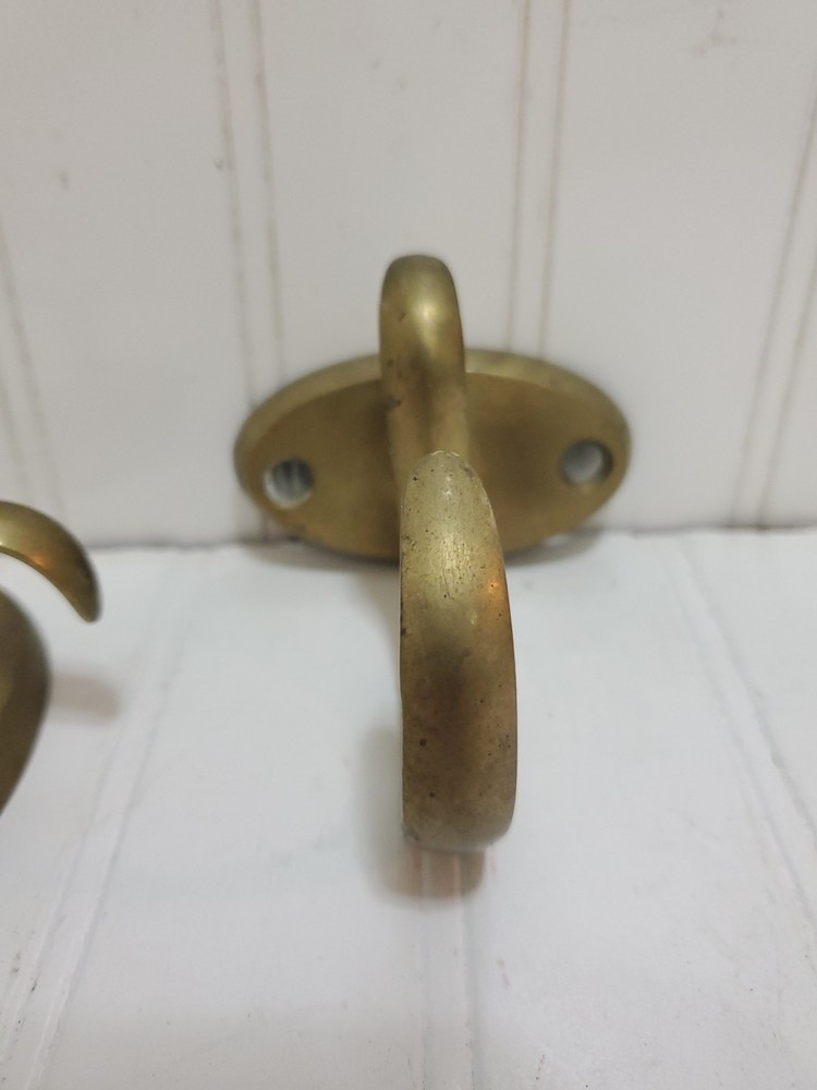 Antique Period Fireplace Jamb Hook Solid Brass Cast Marked J.M. Matched Pair