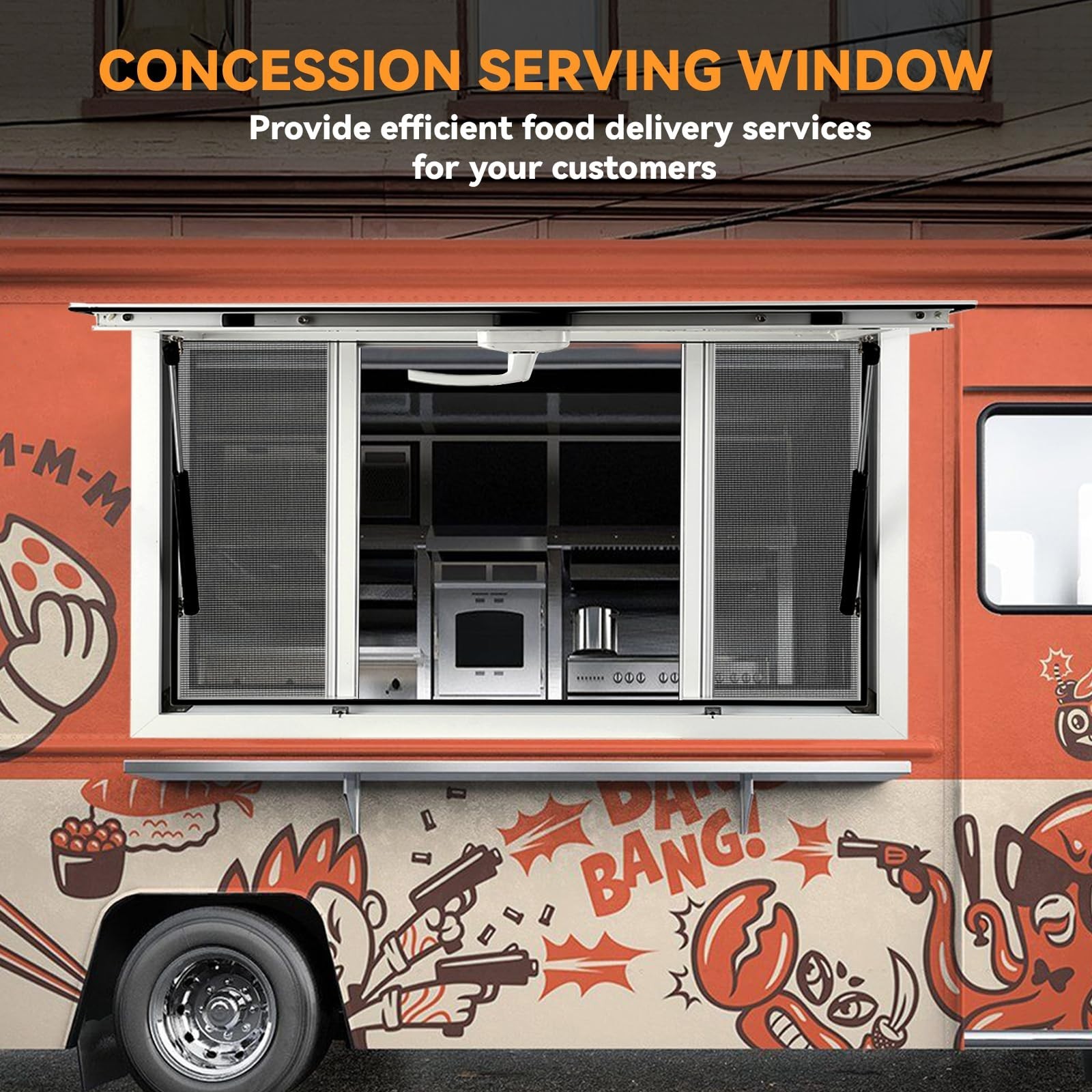 Concession Window 48"x36" Serving Window W/ 4 Horizontal Sliding Screen Windows