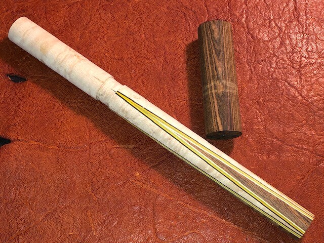 TNT 4 Point Prong Pool Cue Front. Bocote into Maple.