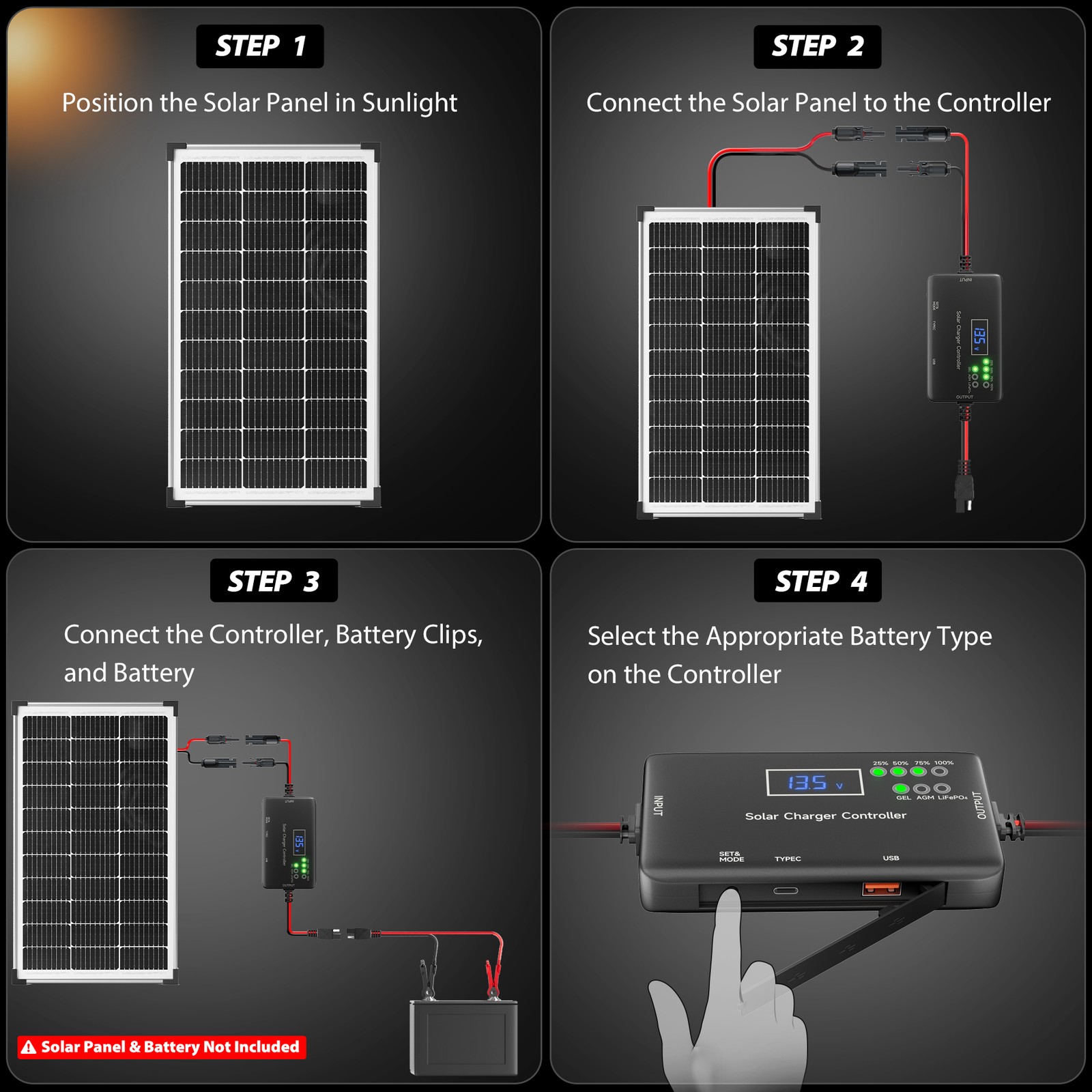 Solar Charge Controller 12V, 20A Solar Panel Charge Controller for Gel, AGM