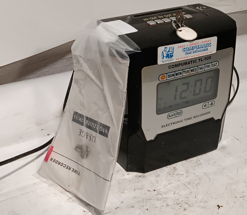Compumatic TL-500 Electronic Time Recorder employee payroll clock w/ key, manual