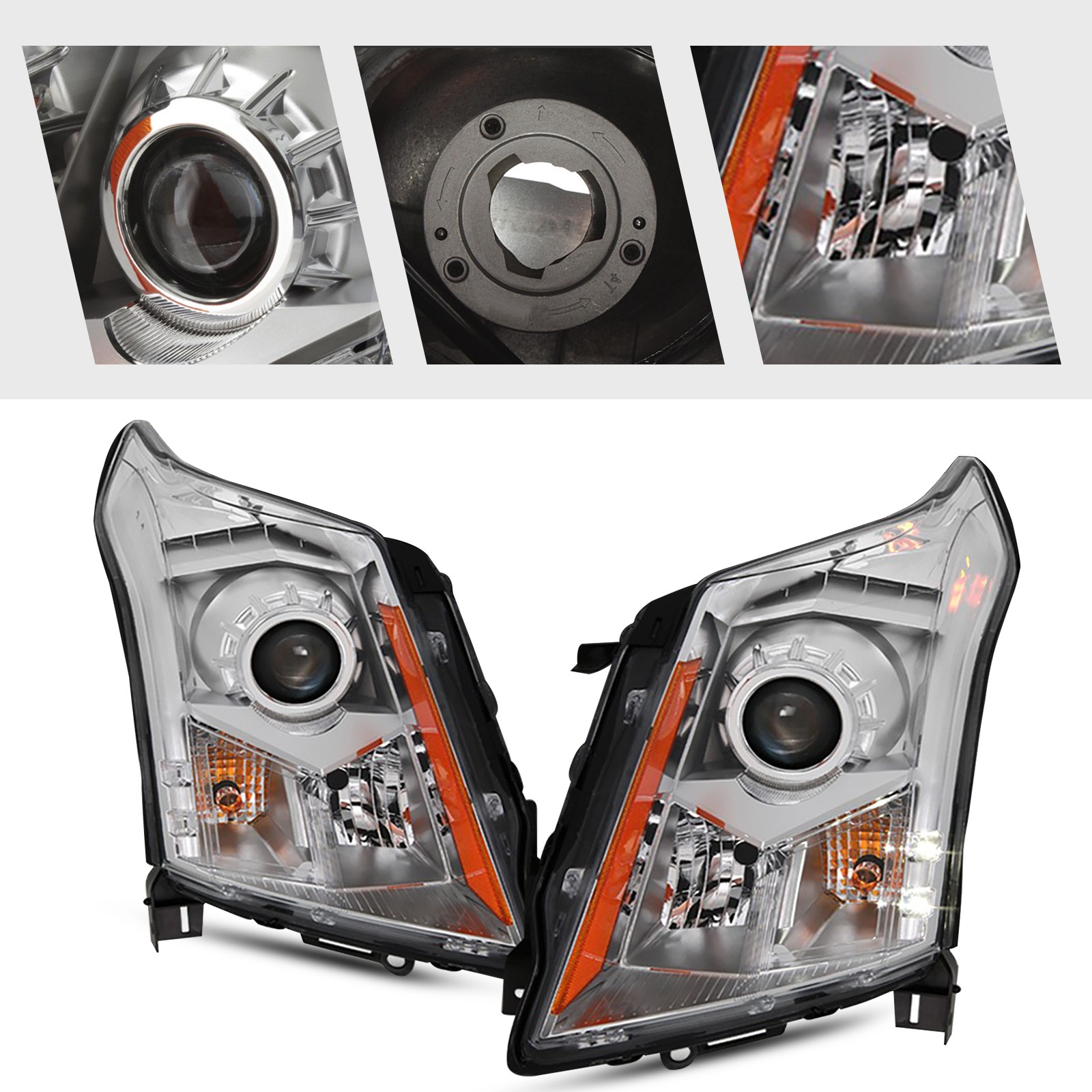 For 2010-2016 Cadillac SRX Halogen w/ LED Projector Headlights Left+Right Side