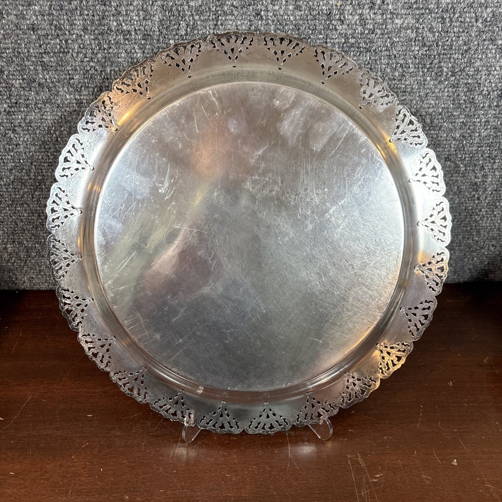 Home Decorators Inc Silver Plated Round Tray Serving Platter 12-3/4”