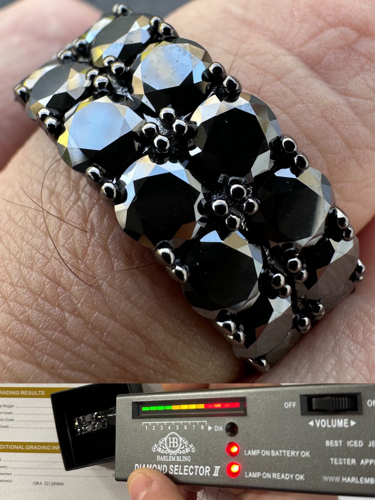 Black Moissanite Ring Real 925 Silver Oxidized Rhodium Hip Hop Iced Tennis Band