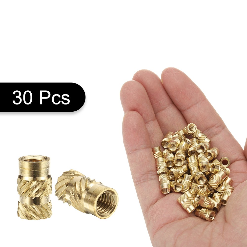 30pcs M4 Threaded Inserts Brass Heat Set Insert M4x10mm, OD 6mm Knurled Nuts