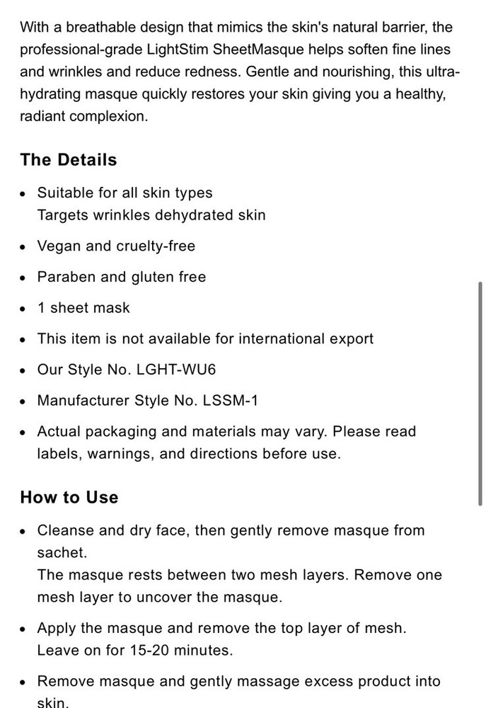 LightStim Sheet Mask Baby Soft 6 Pack $80