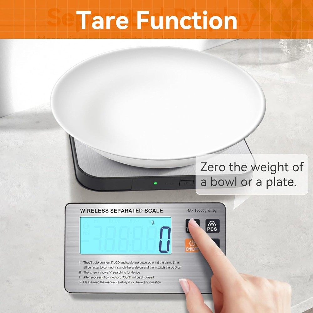 33 lb Wireless Digital Kitchen Scale - Precision With 7 Units, Tare Function