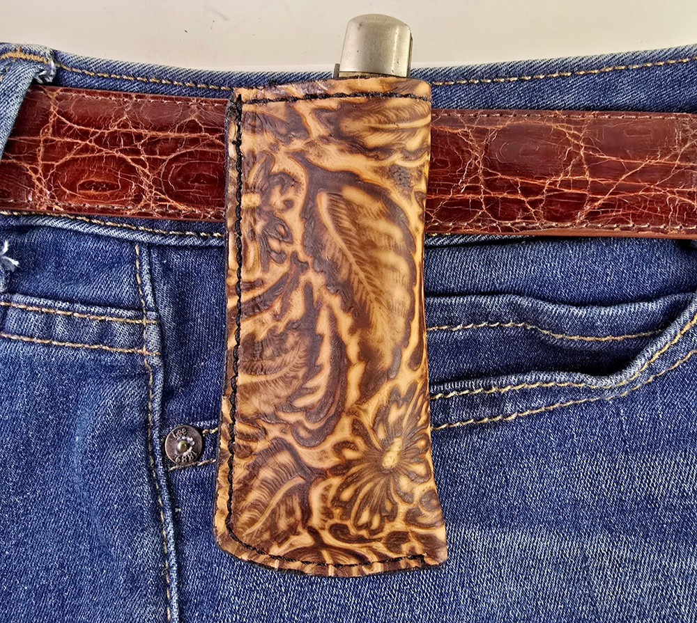Old Timer Case Nature Floral Embossed leather Sheath Boker Trapper Custom Knife