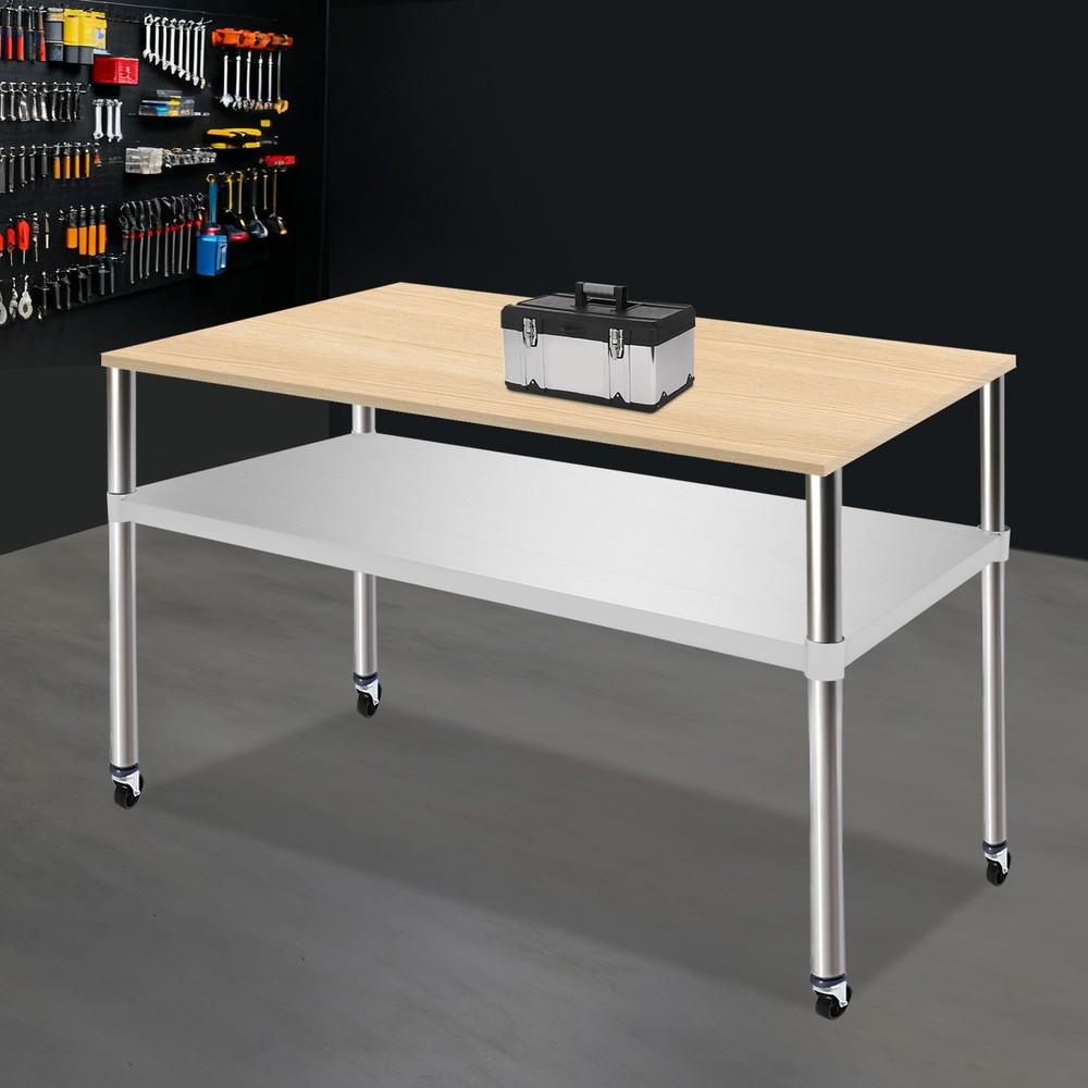 Silver Under Shelf for Work Tables Stainless Steel Adjustable Lower Shelf NEW