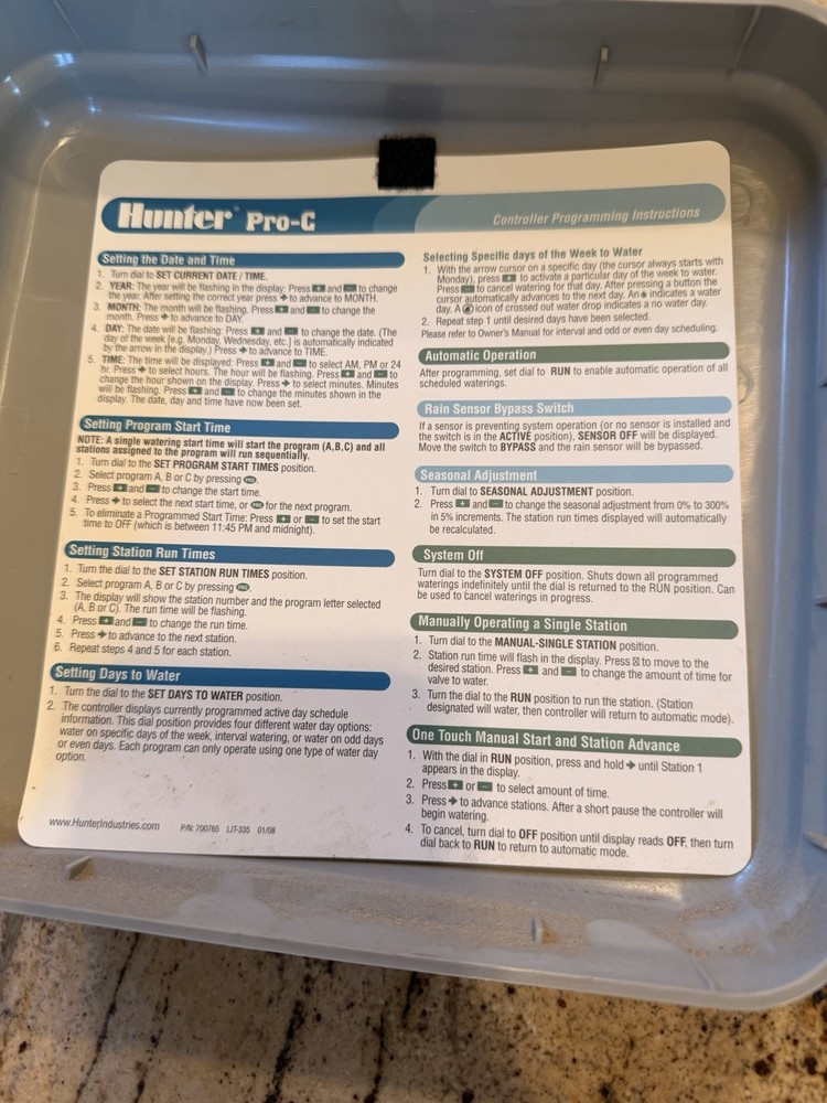 Hunter I-Core IC-600PL Sprinkler Irrigation Timer Controller