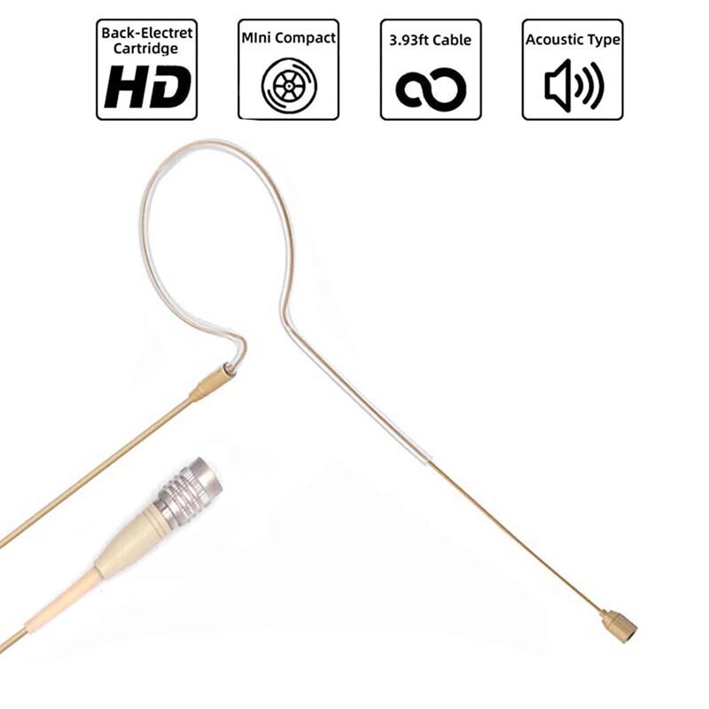 Beige headset earhook mic head worn microphone for Audio Technica Wireless MIC