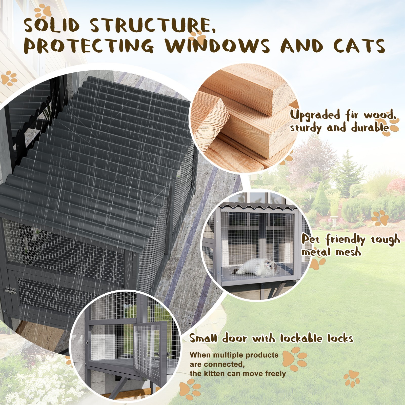 Cat Catio, Cat Window Perch for Large Indoor Cats - Expandable Wooden Cat Window