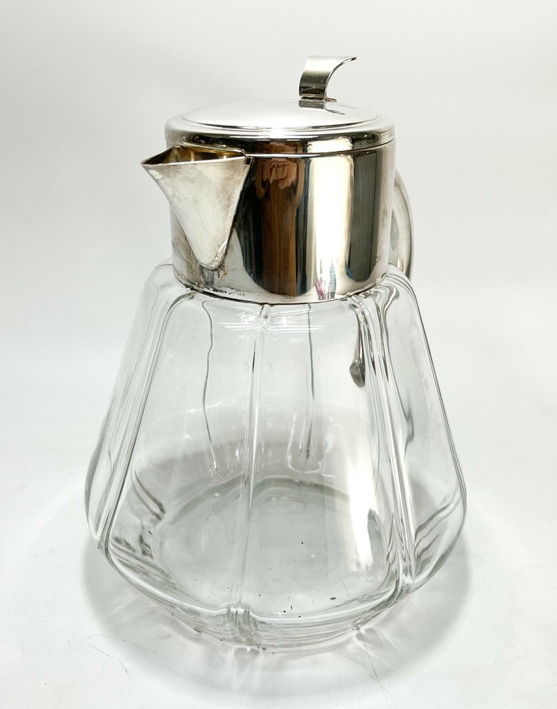 Large Silverplate and Cut Glass Water Pitcher with Strainer