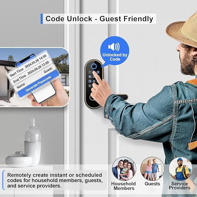 Keyless Entry Fingerprint Smart Lock with Handle & Keypad: Electronic/Electri...