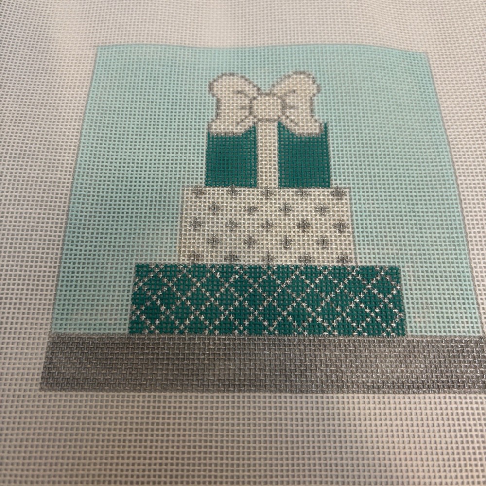 Suzie Vallerie Blue Stack Gift Boxes Handpainted Needlepoint Canvas with Threads