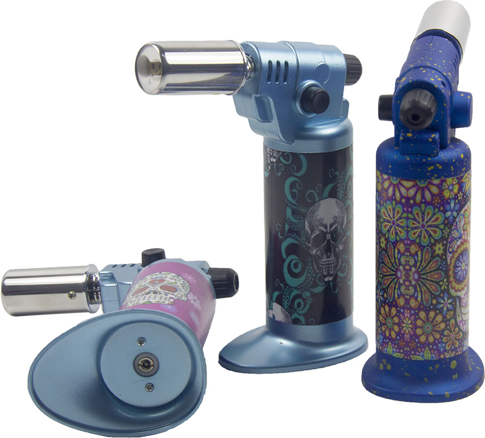 Ever Tech Double Table Torch Lighter Adjustable Flame Refillable Candy Skull BL