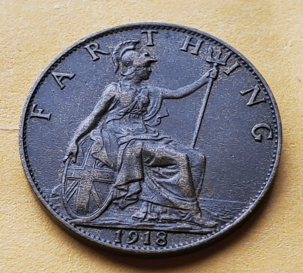 1918 Great Britain Farthing Coin