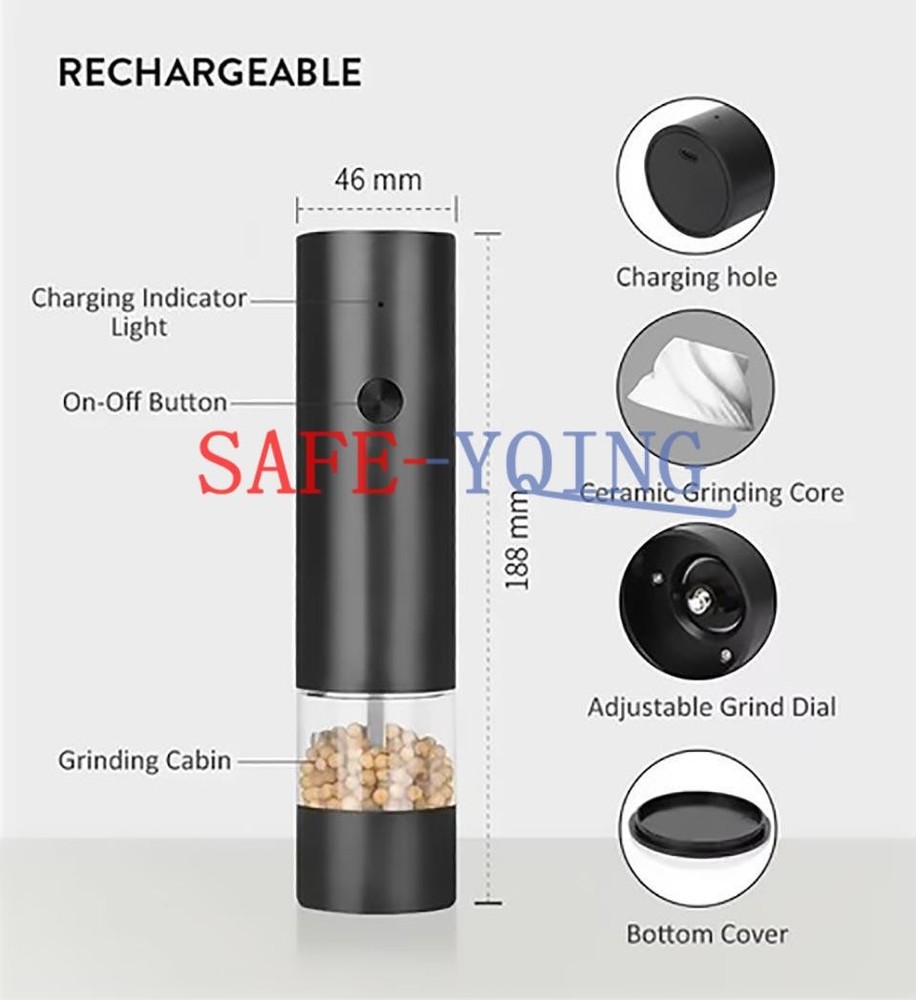 Electric Salt and Pepper Grinder Set with Rechargeable Base Mill-Adjustable