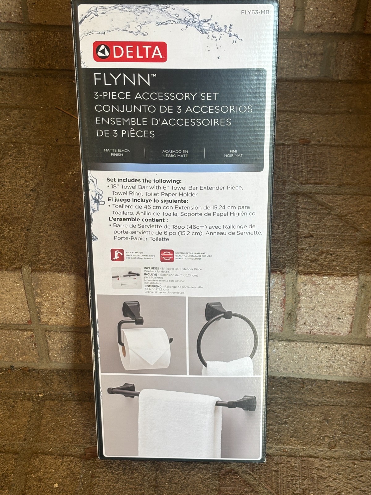 Delta Flynn FLY63-MB Matte Black 3 Piece Bath Towel Bar Accessory Set