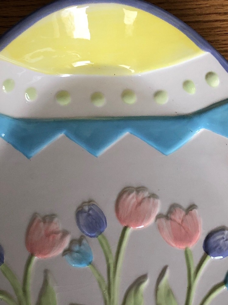 BLOSSOMS & BLOOMS CERAMIC EASTER Egg BOWL TULIPS EGGS EMBOSSED