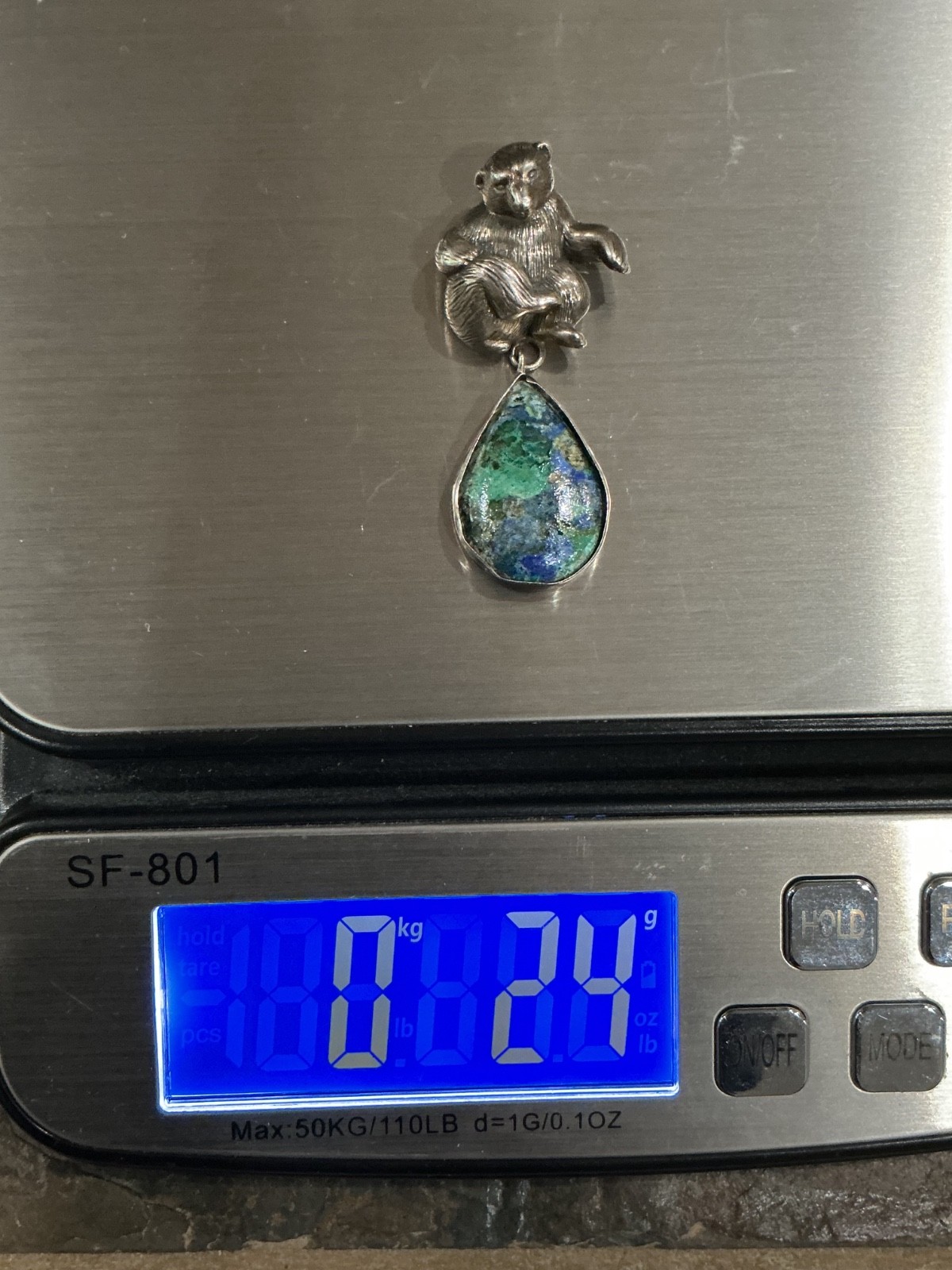 Carol Felley Sterling Silver 3D Bear w Stone Teardrop Pendant/Pin Unique Beauty