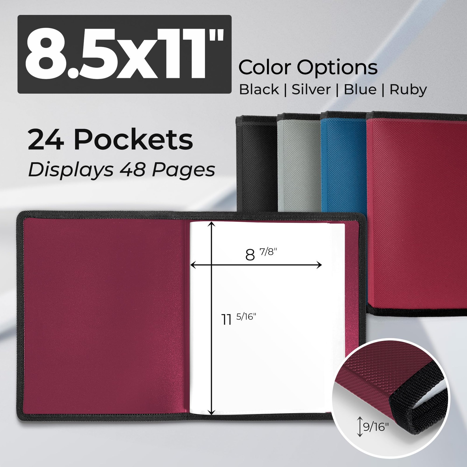 Art Portfolio 8.5x11 Folder (Ruby), Black Mounting Paper, Portfolio Binder fo...