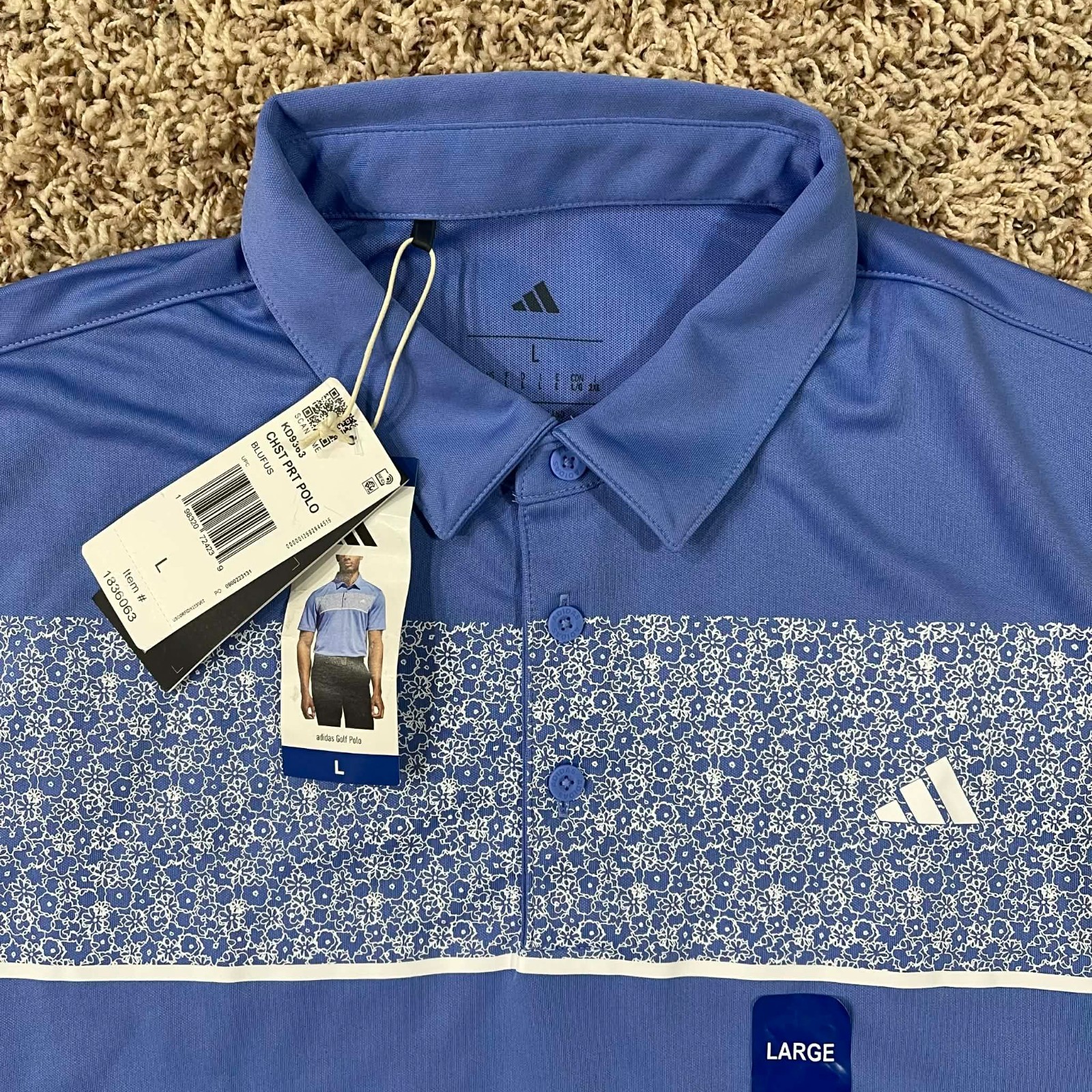 Adidas Men's Golf Performance Soft Polo Shirt Blue, Size Large (New)