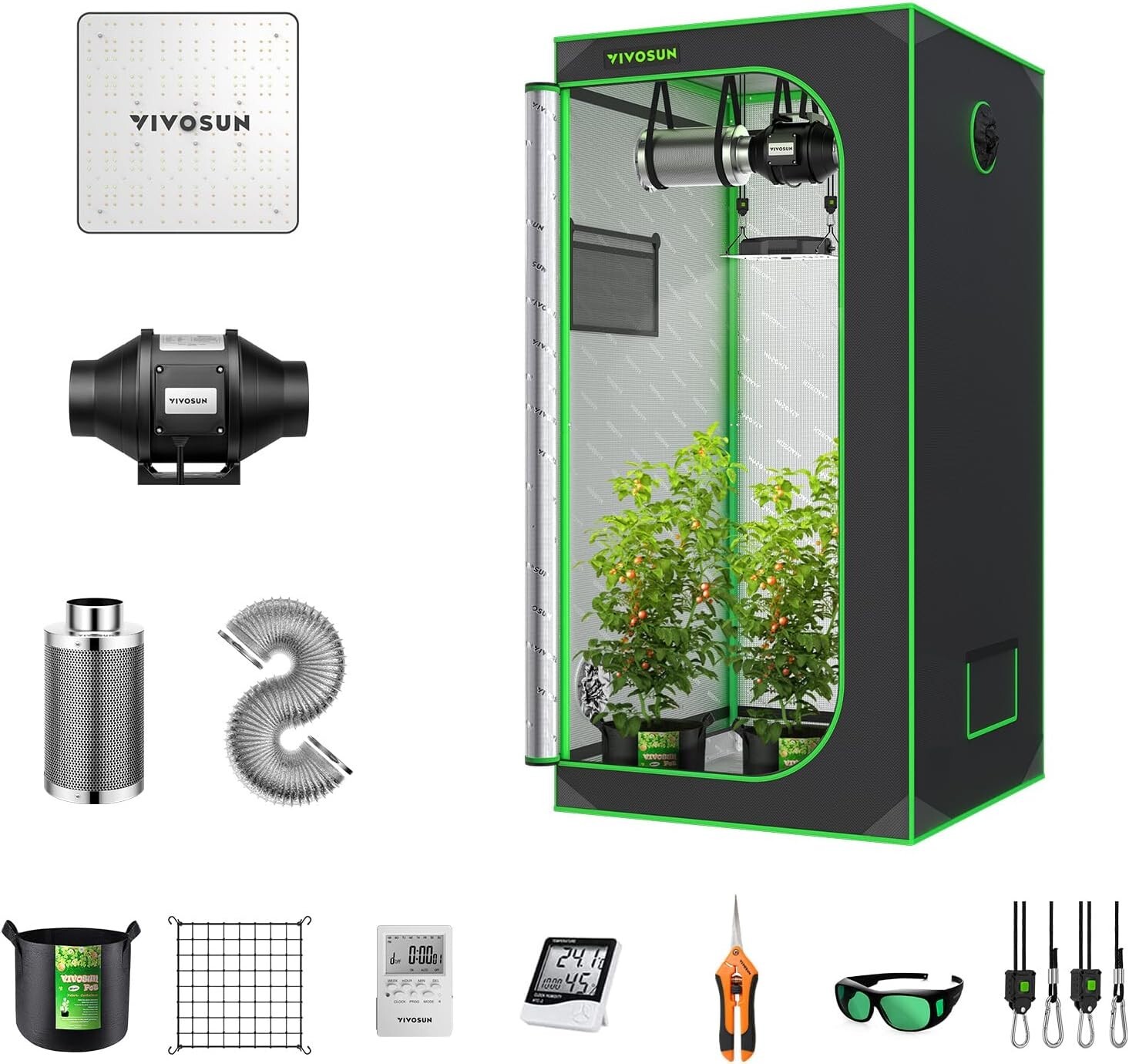 VIVOSUN 2.7x2.7 Complete Grow tent kit w/VS1000 Led Grow light inline duct fan 4
