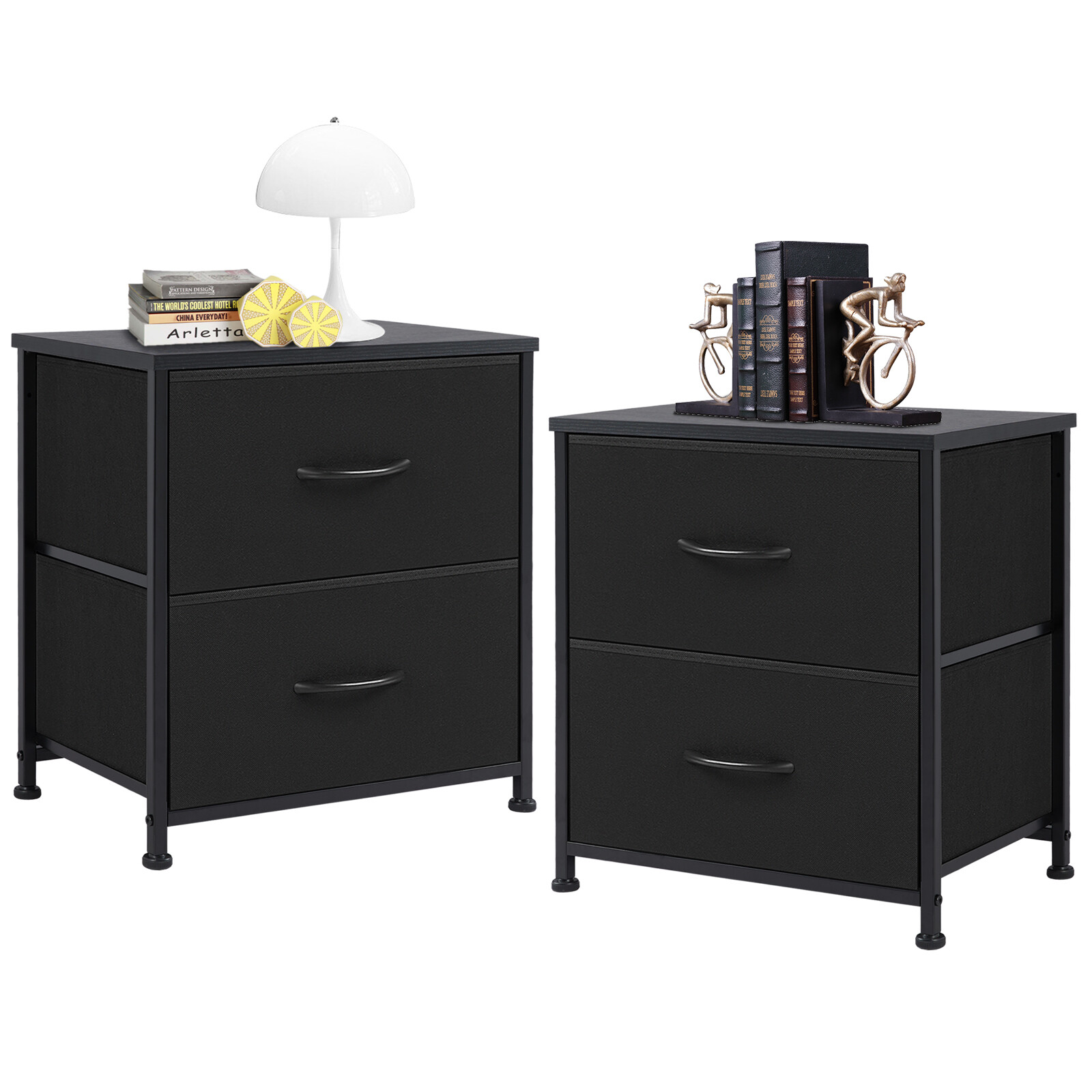 Set of 2 Nightstand End Tables with 2 Drawers - Small Dresser for Bedroom