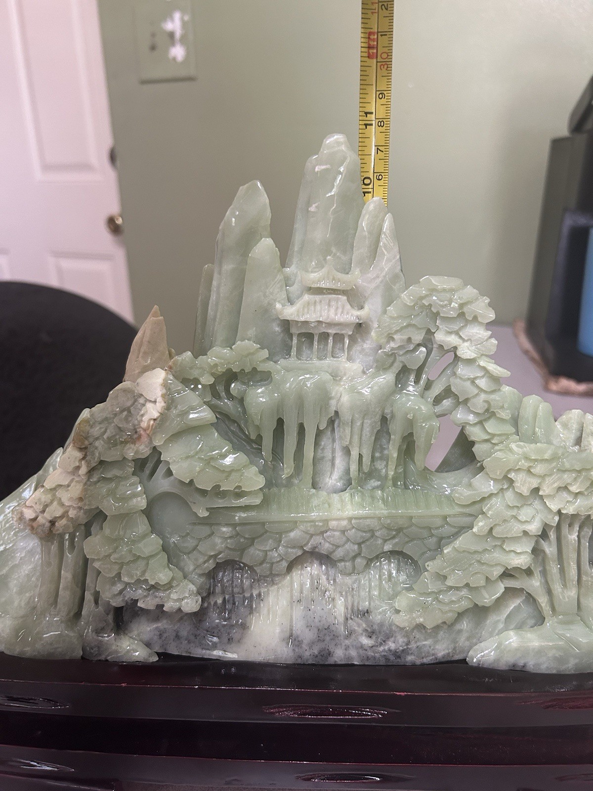 7.3LB Natural Green Jade Stone Hand Craved Landscape Crystal