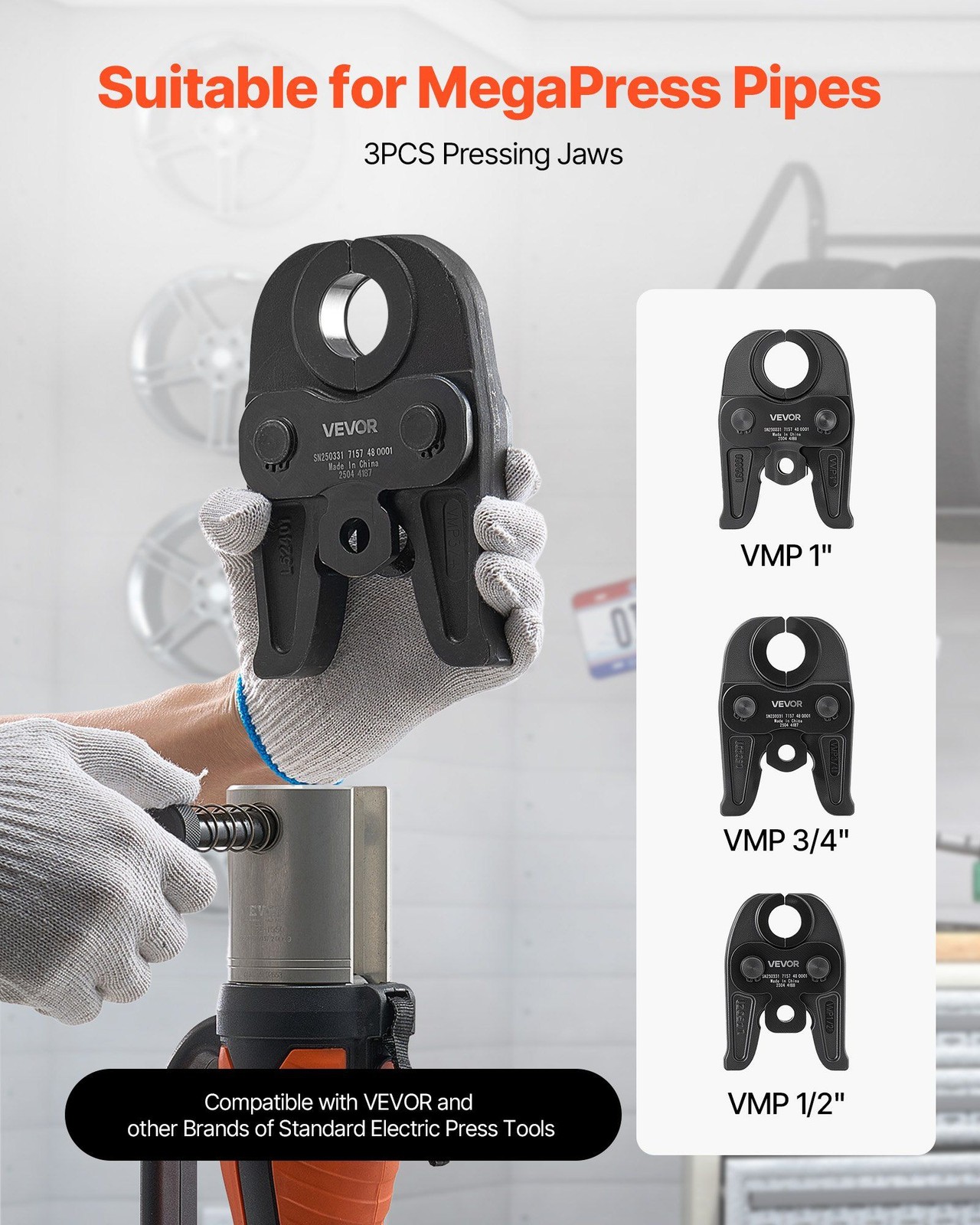 VEVOR MegaPress Jaws, 3PCS Pressing Jaws 1/2", 3/4" & 1" for MegaPress Carbon St