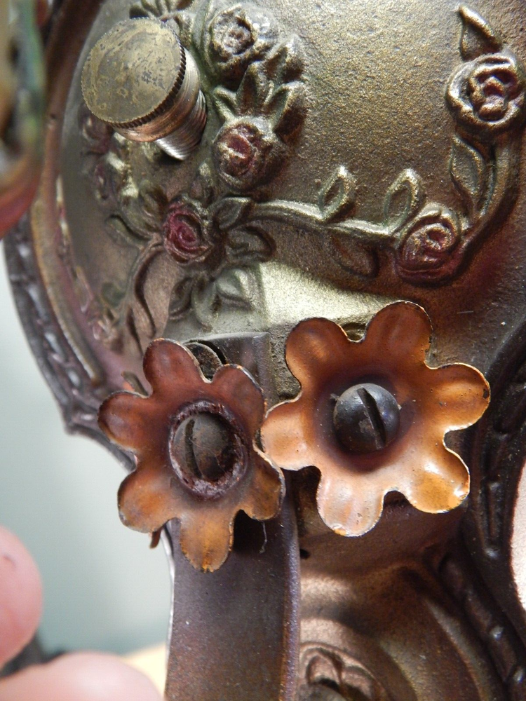 PAIR ART DECO CAST IRON WALL SCONCES POLYCHROMED ORIGINAL