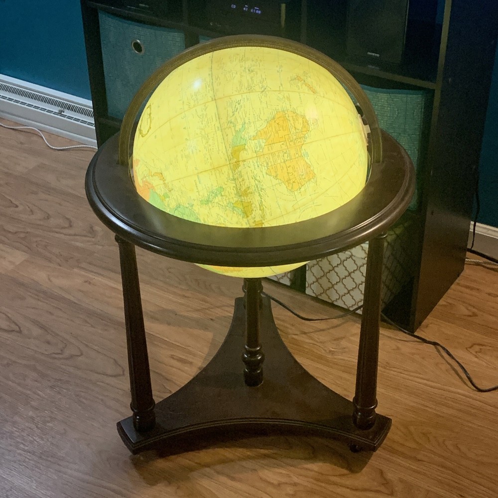 Replogle Heirloom Illuminated Floor Globe 16" Solid Wood Base Vintage 70's