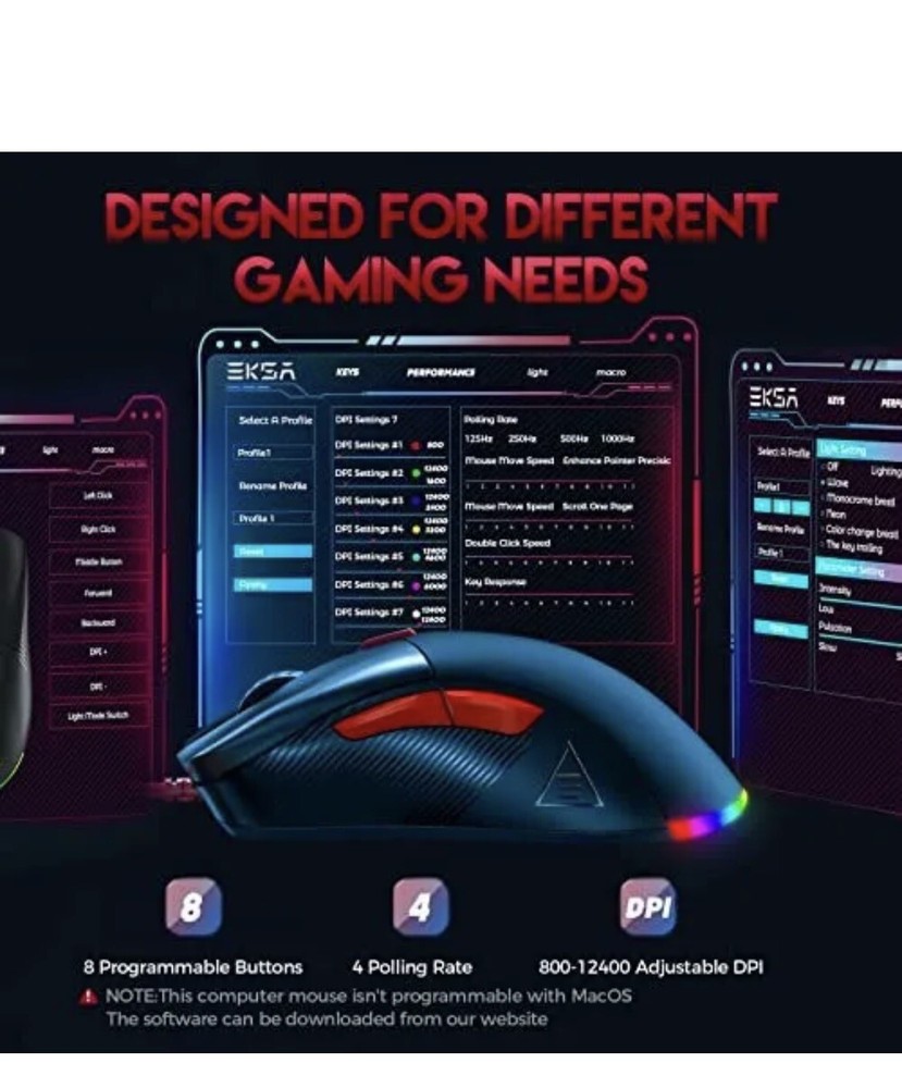 EKSA Gaming Mouse 16000 DPI Optical Sensor 8 Programmable Buttons RGB Wired