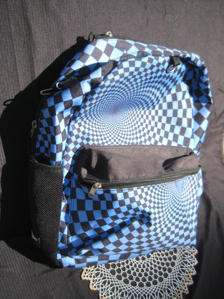 STARPOINT Psychedelic Black & Blue Checkered School BACKPACK Knapsack Book Bag