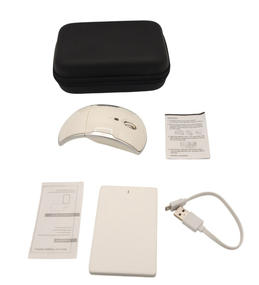Wireless Optical Mouse and Powerbank With Cable & Black Case White