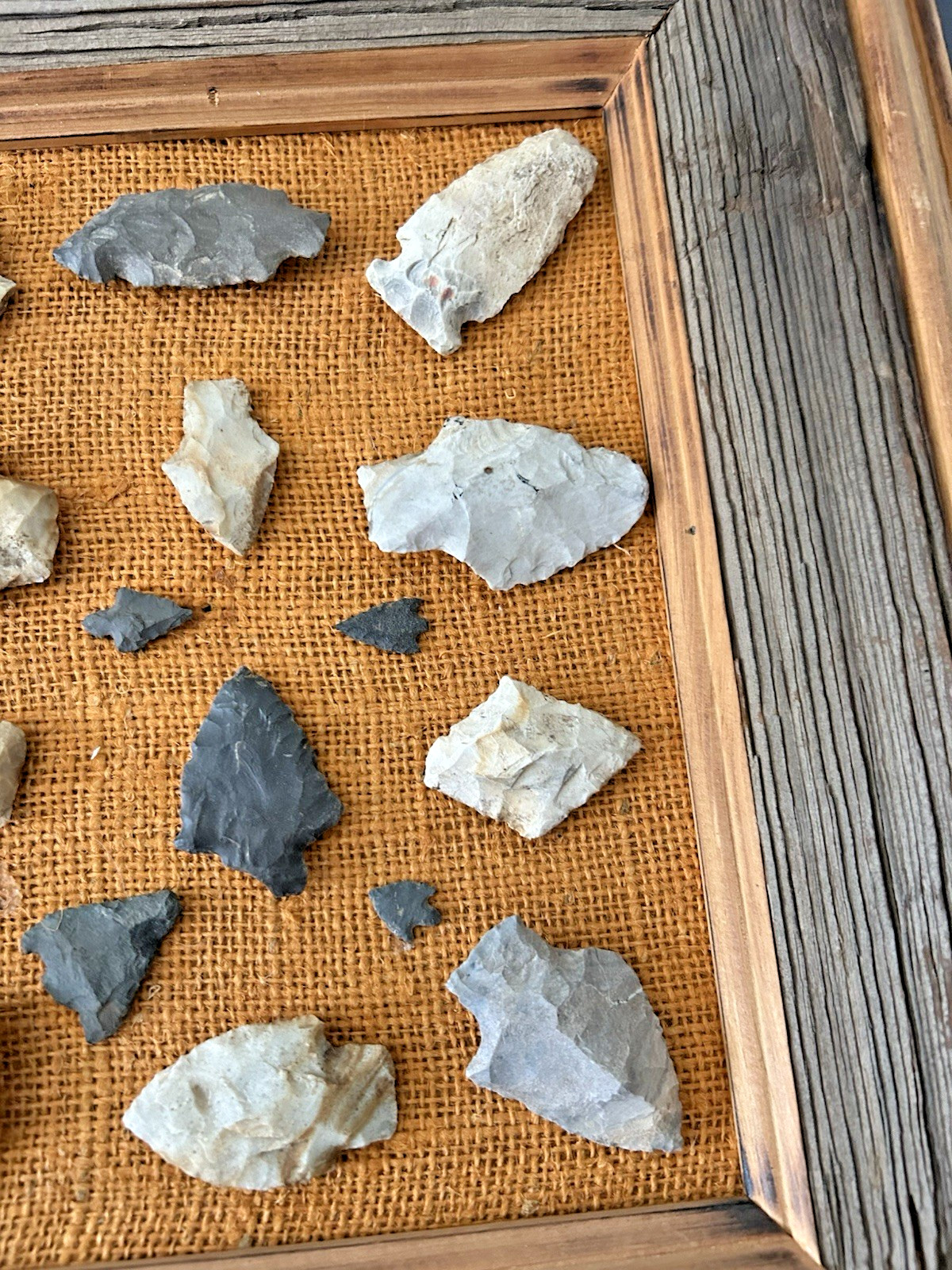 authentic NATIVE AMERICAN ARROWHEADS collection 16 x 14 framed