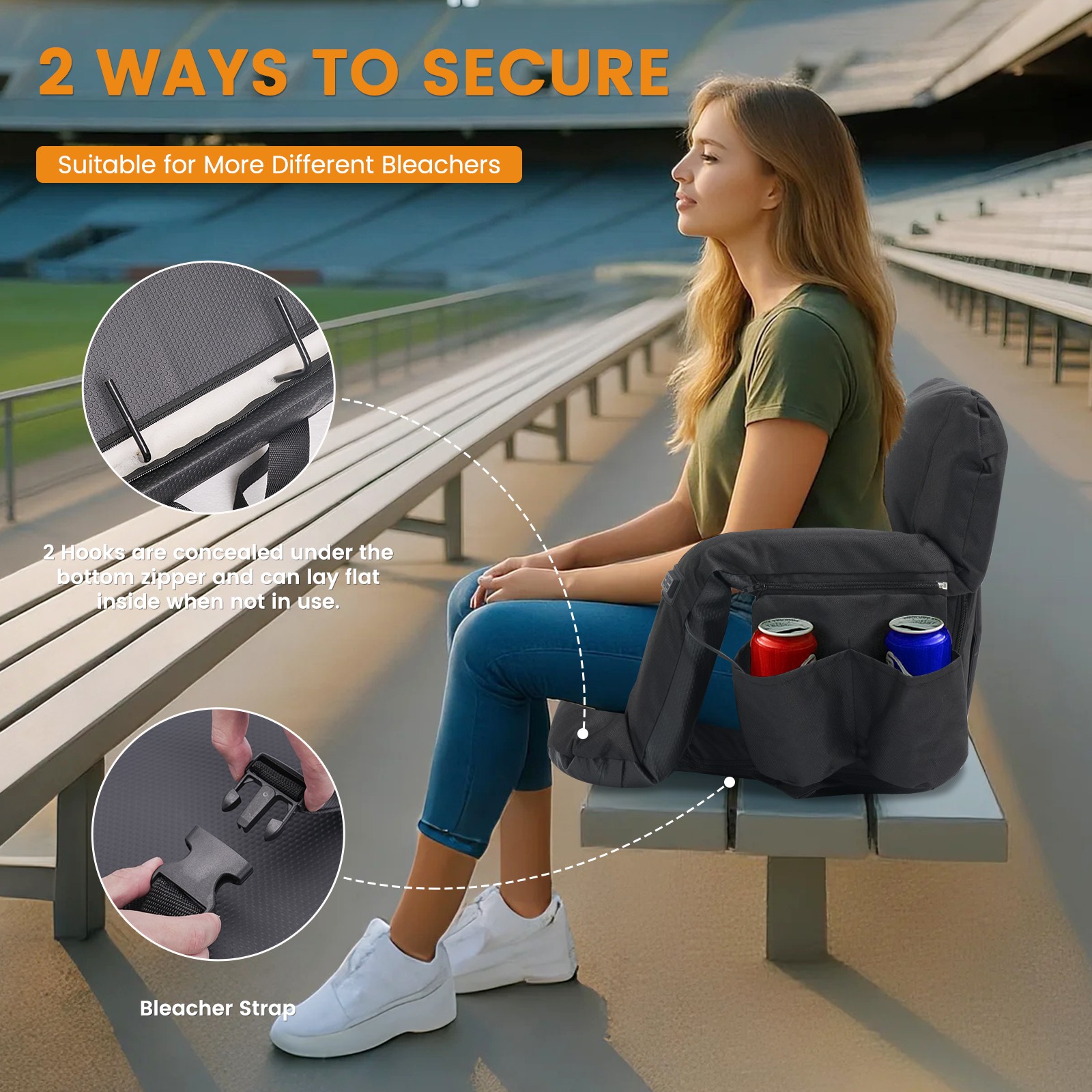 NAIZEA Heated Stadium Seat with Back Support, Sofa Style 5" Thick Bleacher Chair