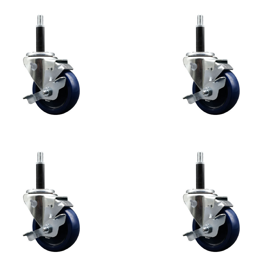 3.5 Inch Solid Poly Swivel 3/4 Inch Expanding Stem Caster Set with Brake SCC