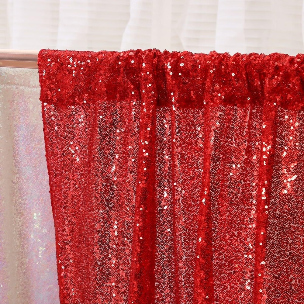 Red Sequin Backdrop5FT x 7FT Sequin Photography Backdrop Curtain for Party De...