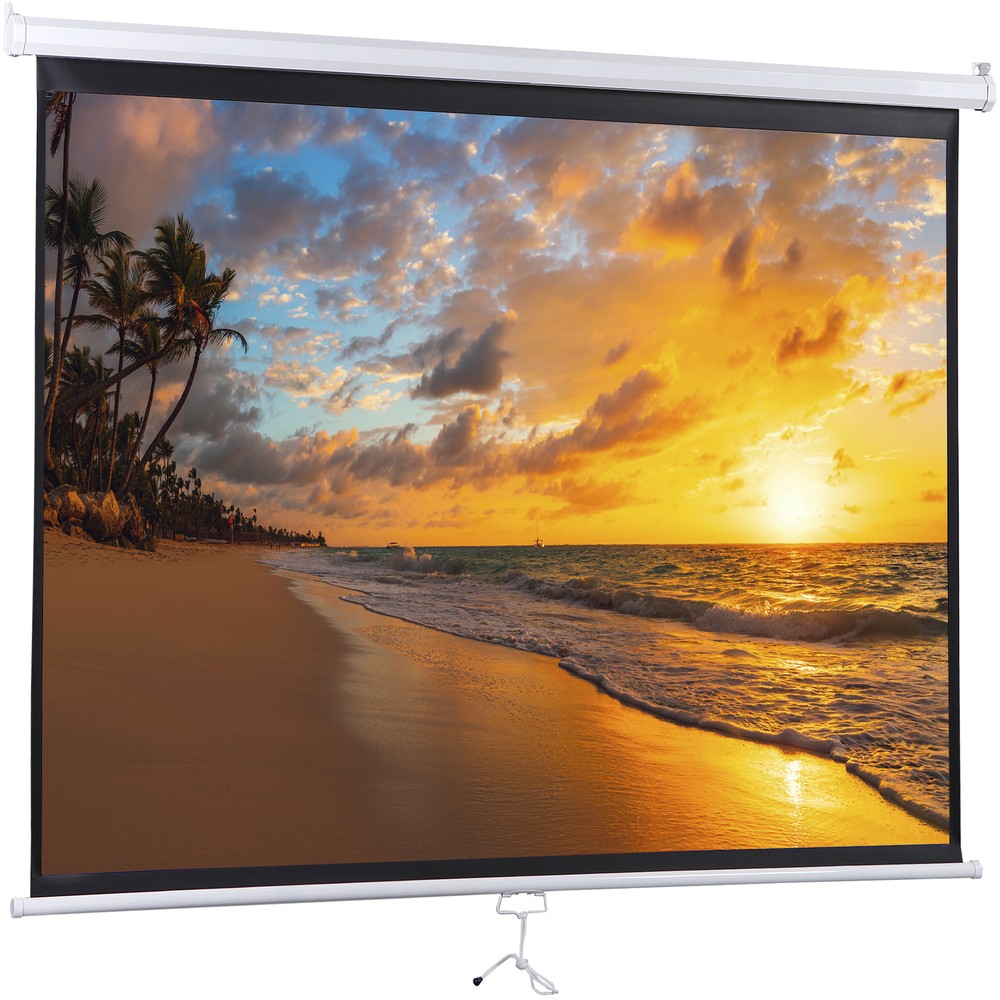 72" 4:3 HD Manual Pull Down Projector Screen Self-Locking for Home Theater White