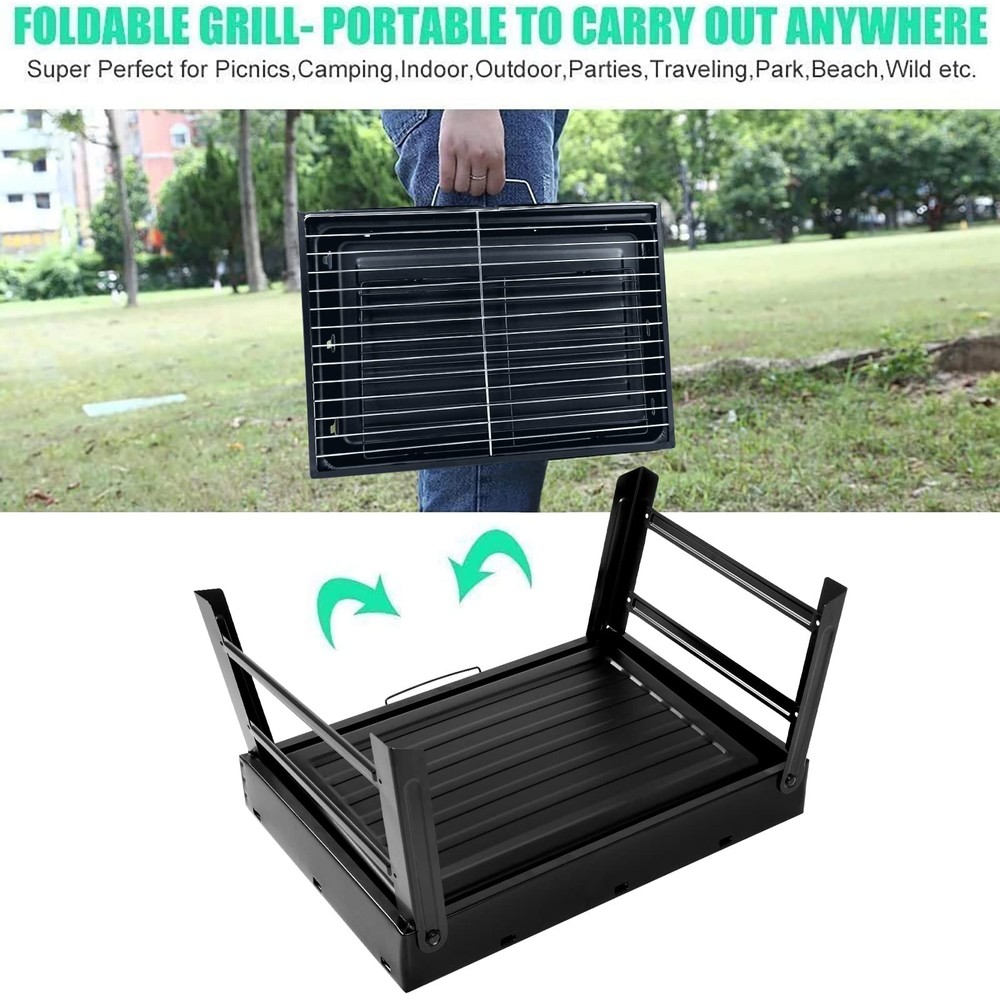 Barbecue Grill, Charcoal Grill Folding B-Black Medium, Medium