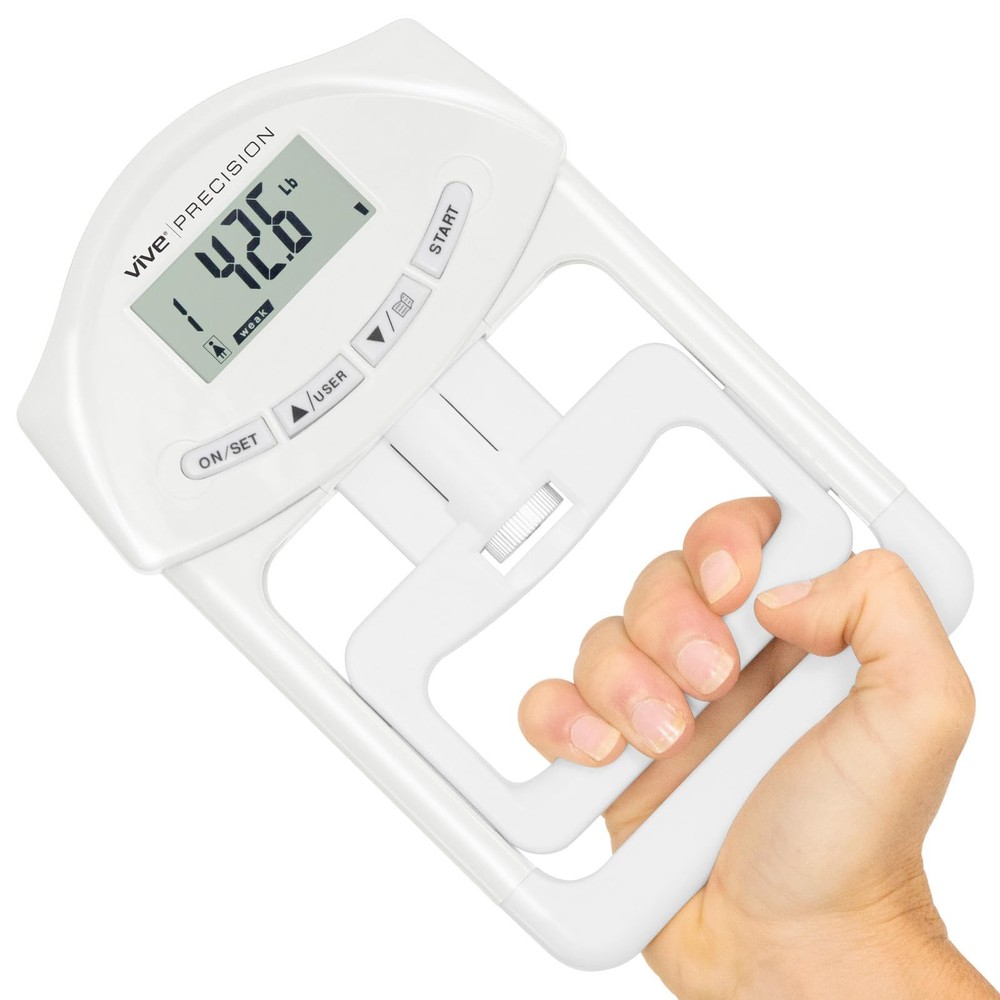 Vive Precision Grip Strength Tester - Hand Dynamometer - Handheld White