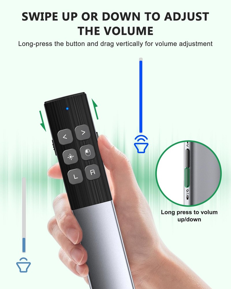 Wireless Rechargeable Presentation Clicker- Presentation Remote with Air Mous...