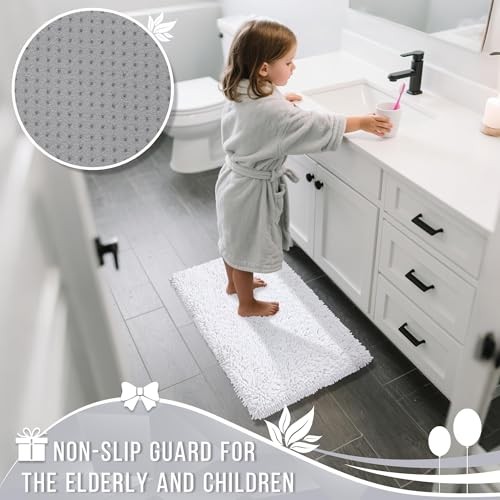Chenille Bathroom Rugs Non Slip, Extra Thick Solid 24" x 17" Rectangular White
