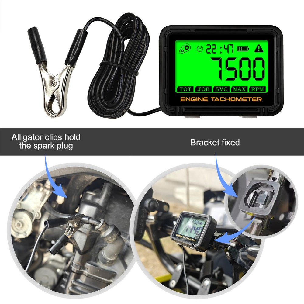 Digital LCD Engine Hour Meter Inductive Tachometer Gauge For Car Boat Motorcycle