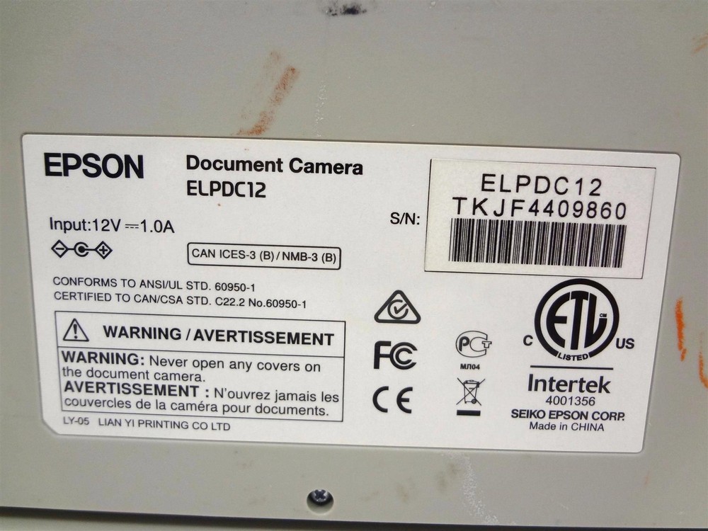 Epson ELPDC12 - Document Camera HDMI - Tested - free Shipping